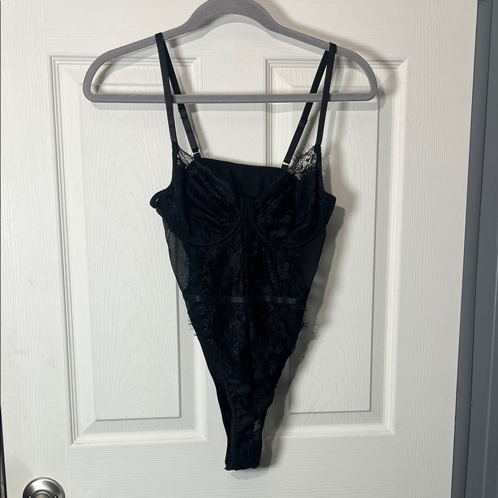 Sheer Black Lace Bodysuit Shapewear with Adjustable Straps
